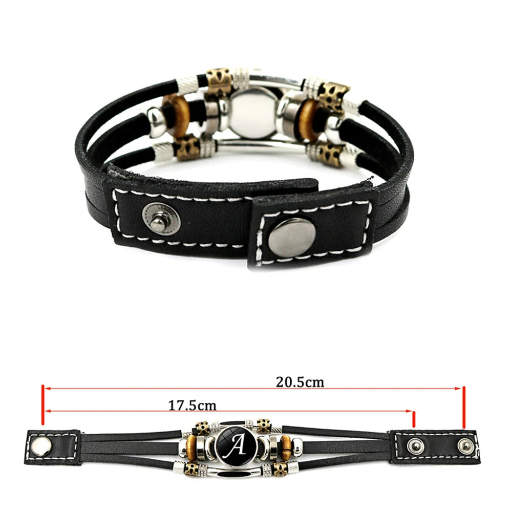 Retro A-Z Initial Alphabet Bracelet – Adjustable Leather & Handmade Rope Bangle for Men & Boys, Perfect Gift Jewelry