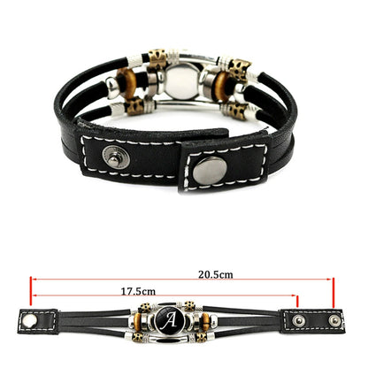 Retro A-Z Initial Alphabet Bracelet – Adjustable Leather & Handmade Rope Bangle for Men & Boys, Perfect Gift Jewelry