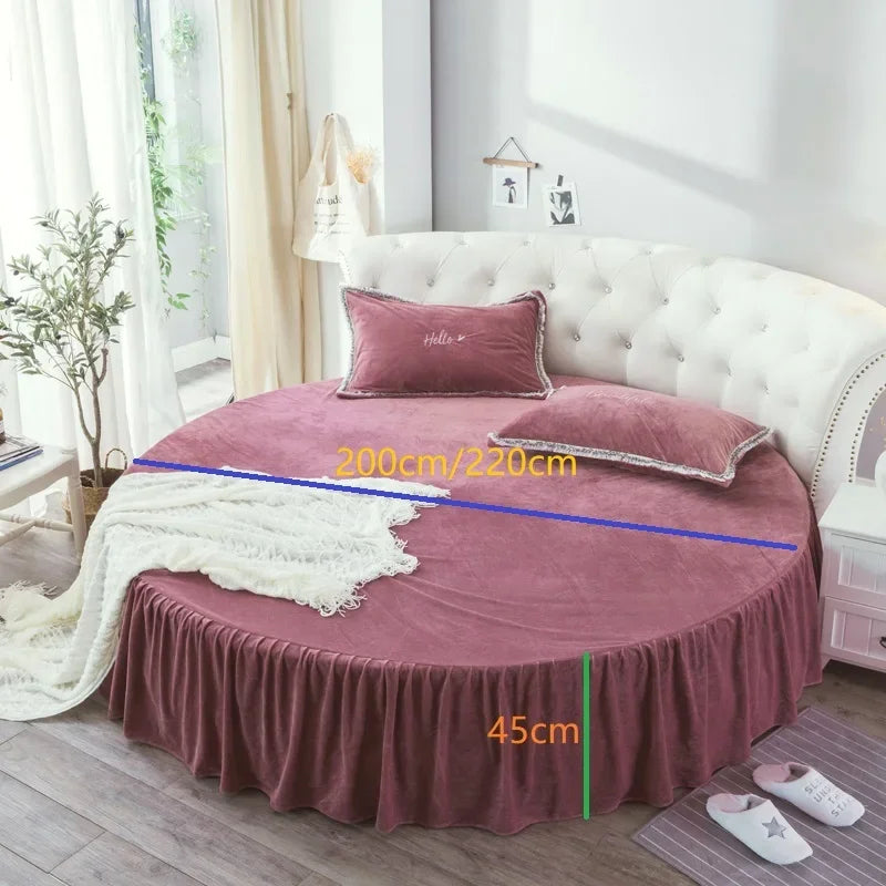 Coral Velvet Round Bed Sheet - Soft Flannel Winter Fitted Sheet for 200-220cm Round Beds, Pillowcase Not Included