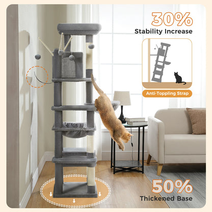 Large Cat Tree Tower – Multi-Level Plush Indoor Cat Condo with Scratching Posts, Boards, Perches & Caves
