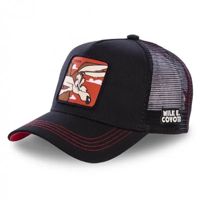 Anime Cartoon Embroidered Baseball Cap - Unisex Mesh Trucker Hat with Patch Design for Men & Women Summer Sunwear