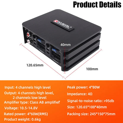 Class AB 4x60W Car Power Amplifier – Non-Destructive Installation DSP for Android Large Screen Car Audio Speakers