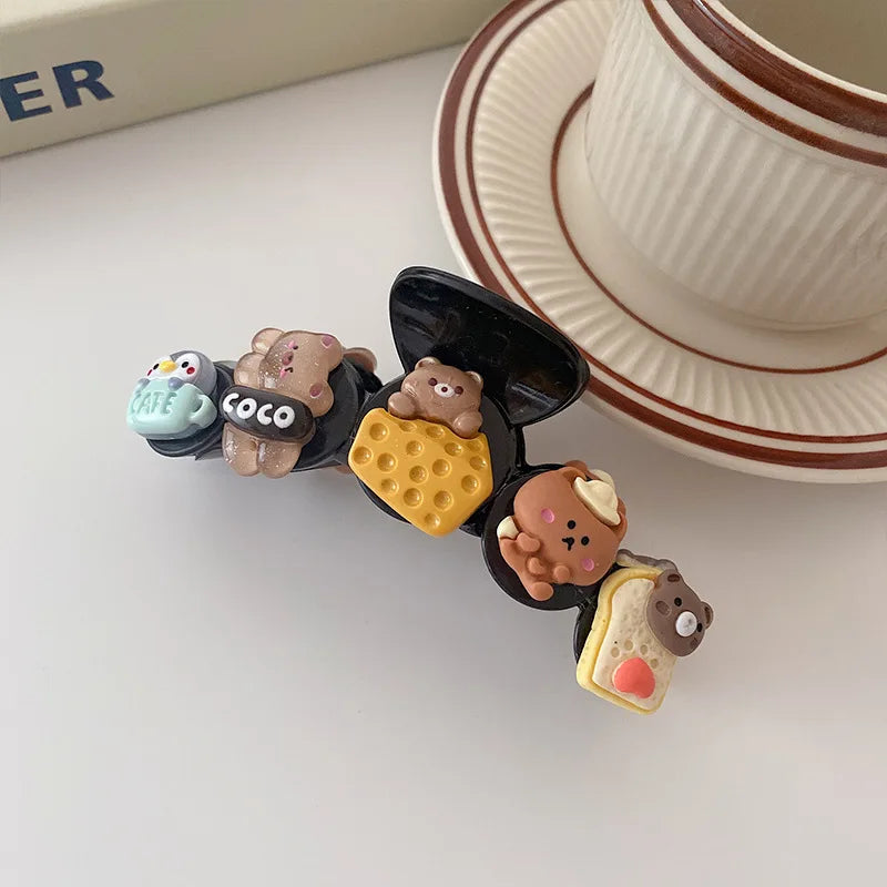 Cute Cartoon Biscuit Bow Hair Claw Clip - Creative Shark Hairpin for Women and Girls, Stylish Ponytail Hair Accessory