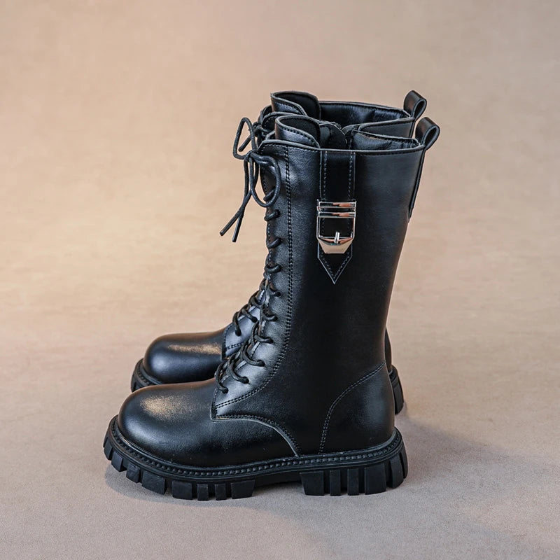 Elegant Baby Girl Boots – Casual Autumn/Winter Round Toe, Warm Thick Sole Lace-Up Comfortable Midsole Boots