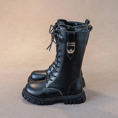Elegant Baby Girl Boots – Casual Autumn/Winter Round Toe, Warm Thick Sole Lace-Up Comfortable Midsole Boots