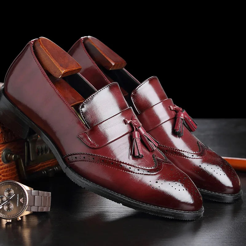 Luxury Men's Leather Tassel Loafers - Brogue Wedding & Casual Dress Shoes Size 37-48