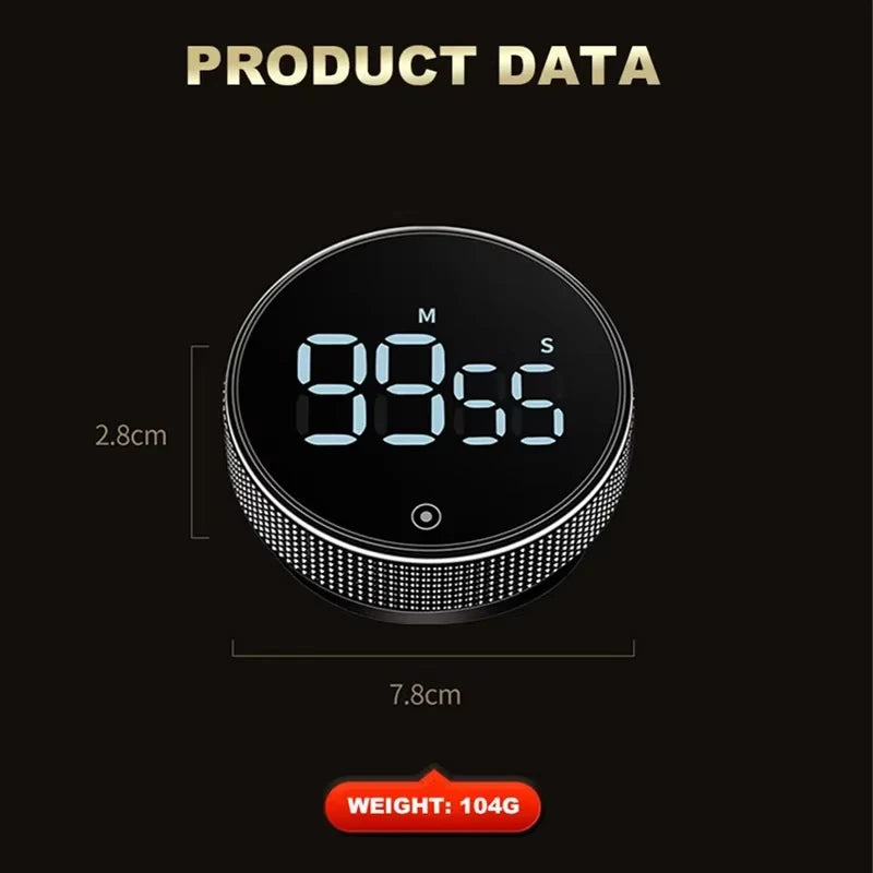 DINRGO Magnetic Kitchen Timer – Digital Manual Countdown Rotary Timer for Cooking, Shower & Stopwatch