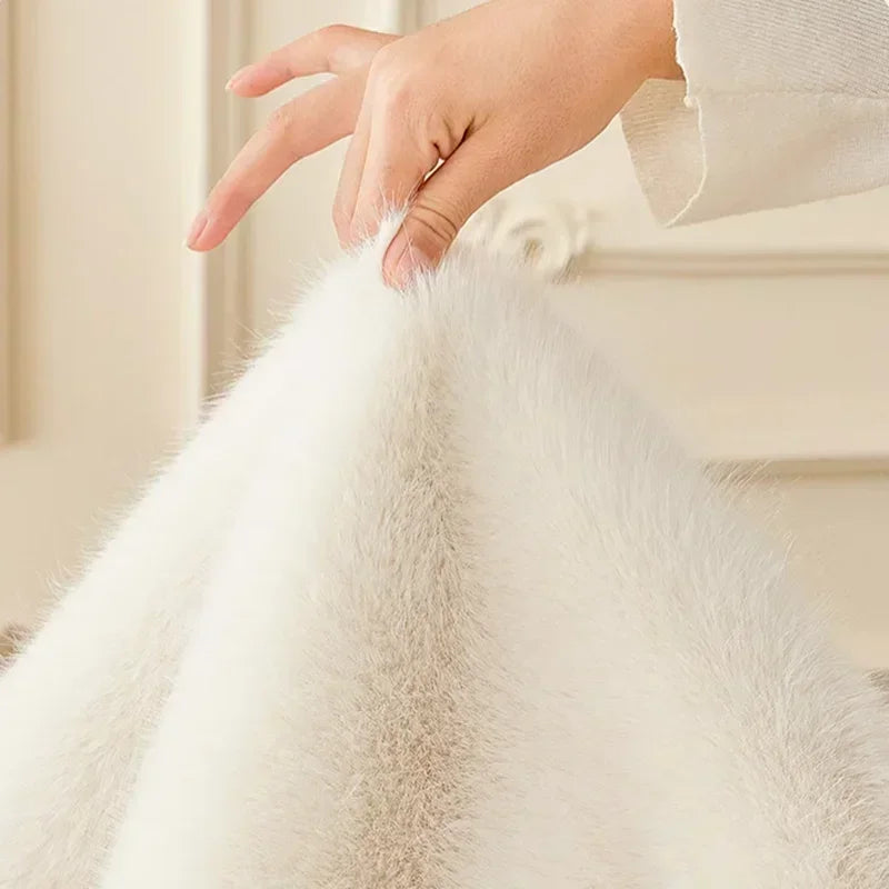 Rabbit Plush Sofa Seat Cover – Warm Non-Slip L-Shaped Couch Blanket & Cushion Slipcover for Living Room