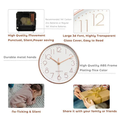 8-Inch Silent Quartz Wall Clock – Hole-Free Minimalist Cubic Digital Clock for Living Room & Bedroom Decor