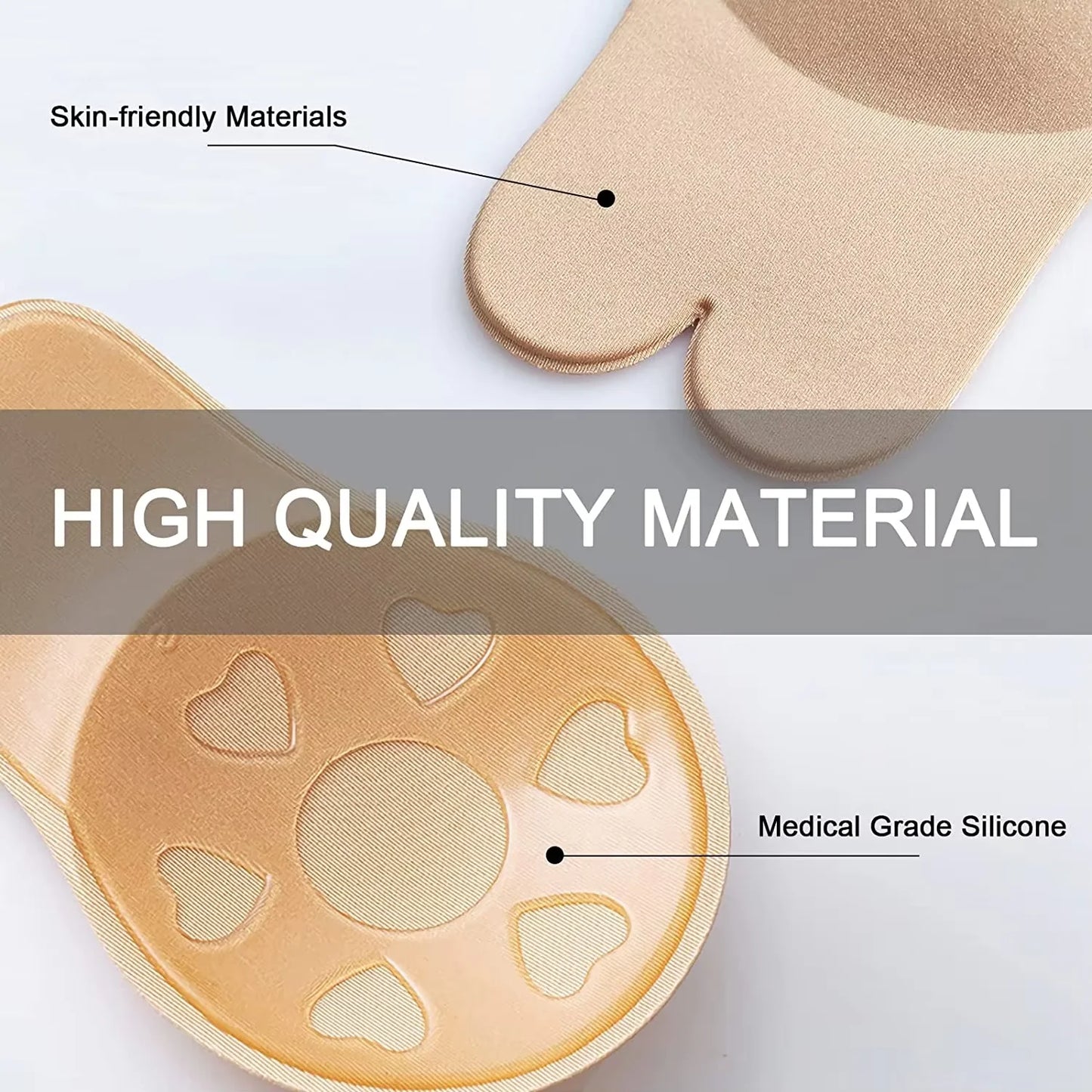 Silicone Push-Up Strapless Invisible Bra – Reusable Adhesive Lift Tape with Rabbit Nipple Covers for Women