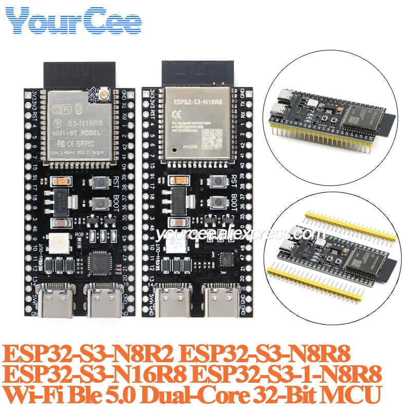 ESP32-S3 Dual Type-C Development Board - N16R8 N8R2 Core Module with Antenna Base for IoT Projects
