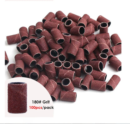 100/50PCS Sanding Cap Bands - 80/120/180 Grit Nail Drill Grinding Bits for Manicure & Pedicure Tools