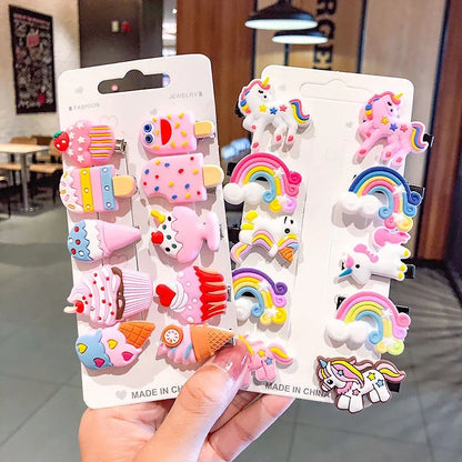 10pcs Kids Hair Clips Set – Cute Soft Gel BB Side Clips for Girls, Cartoon Hair Accessories Cards