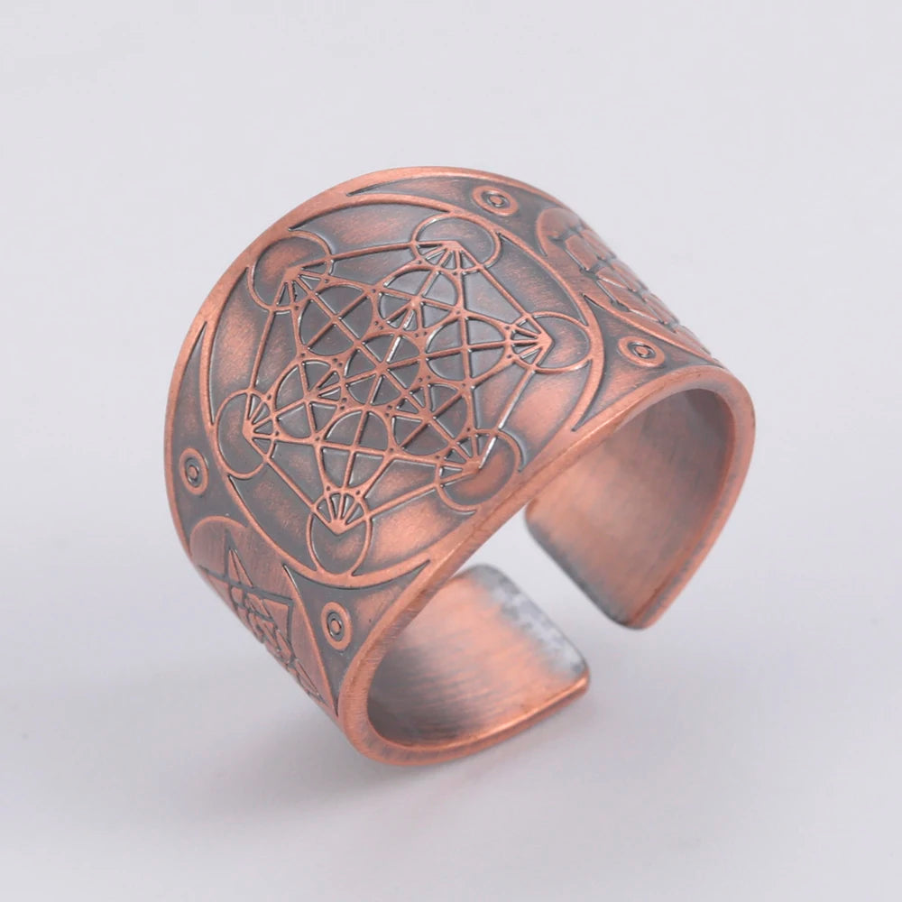Dawapara 7 Archangels Protection Ring – Metatron Cube, Lilith Symbol, King Solomon Secrets Vintage Amulet Jewelry