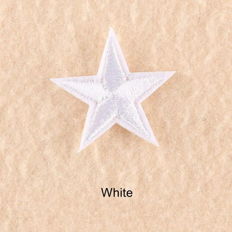 10Pcs Mini Star Embroidery Iron-On Patches – DIY Clothing Appliques Pentagram Stickers for Jackets, Jeans & Bags (Black, White, Gold)