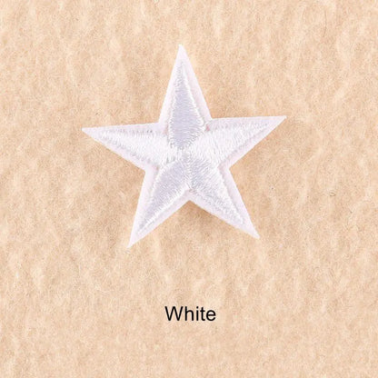 10Pcs Mini Star Embroidery Iron-On Patches – DIY Clothing Appliques Pentagram Stickers for Jackets, Jeans & Bags (Black, White, Gold)
