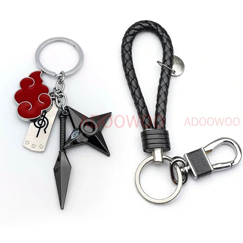 Bandai Naruto Red Cloud Alloy Keychain Set – 20 Styles Anime Woven Leather Rope Charm Car Pendant Punk Jewelry Gift Accessories
