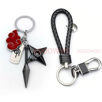 Bandai Naruto Red Cloud Alloy Keychain Set – 20 Styles Anime Woven Leather Rope Charm Car Pendant Punk Jewelry Gift Accessories