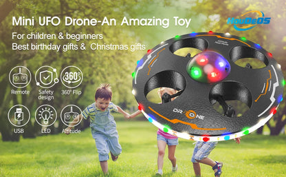 RC UFO Drone for Kids – 4-Axis Flying Saucer with Lights, 3 Batteries, Induction Control & Anti-Fall Foam Design