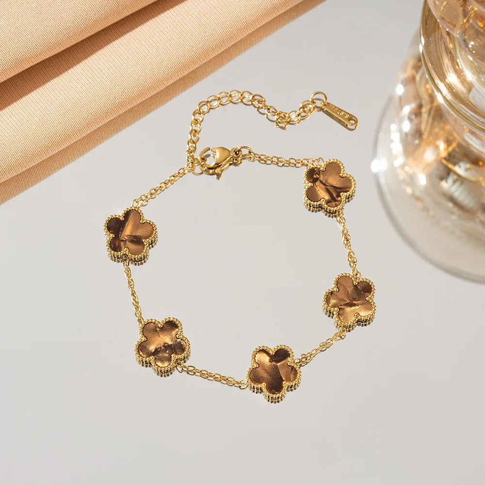 Adjustable Stainless Steel Flower Bracelet - Classic Luxury Women's Fashion Jewelry Gift