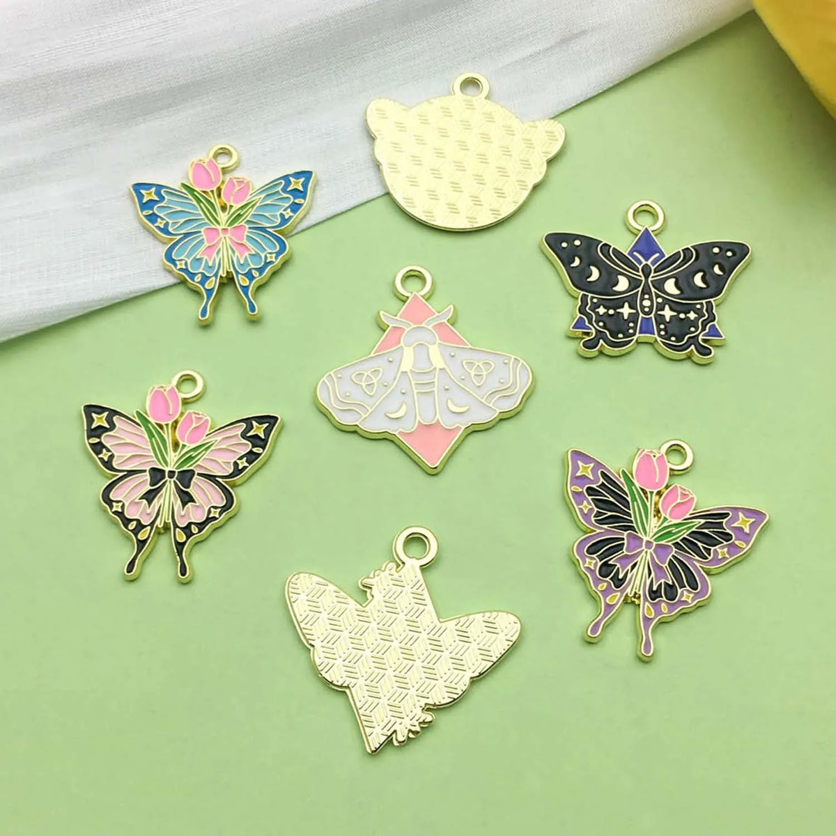 10–12 Piece Halloween Enamel Charms Set - Colorful Moth and Butterfly Pendants for DIY Jewelry Making & Crafts
