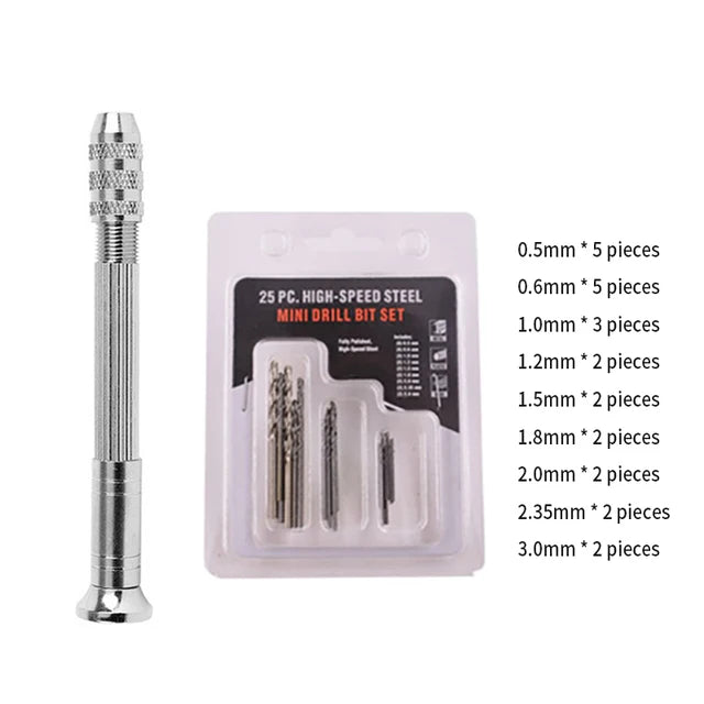 Mini Aluminum Hand Drill with Keyless Chuck – HSS Steel Twist Drill Bit for Woodworking & Manual Drilling