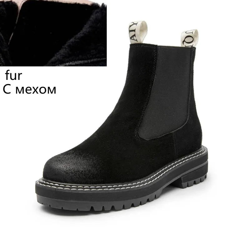 Women’s 2025 Genuine Leather Chelsea Boots – Thick-Soled Autumn Winter Ankle Short Boots