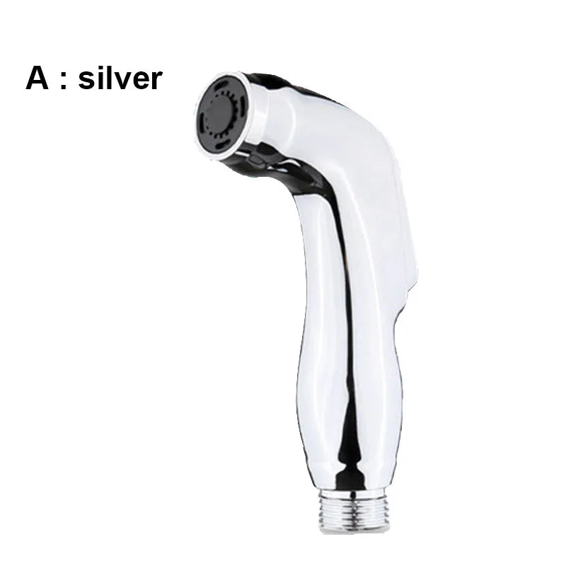 White Silver ABS Toilet Bidet Sprayer - Self-Cleaning Handheld Bathroom Shower Head with Faucet Nozzle, Hose & Holder Set