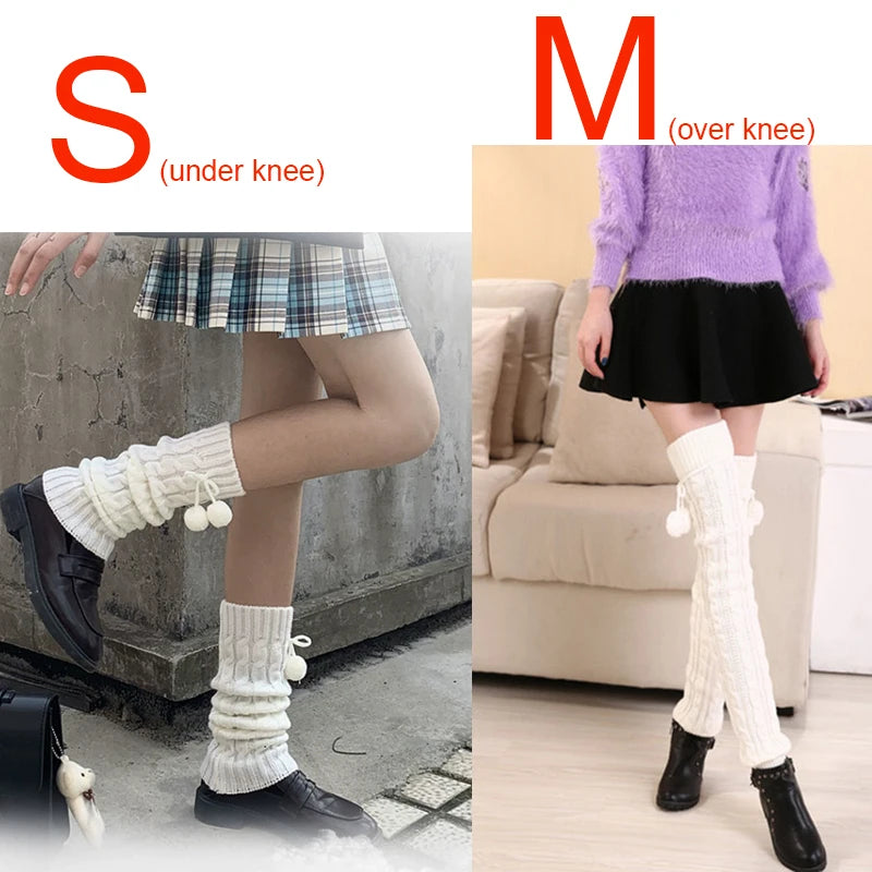 Women’s Winter Knitted Leg Warmers - Cozy Crochet Boot Socks with Hairball Fashion Style