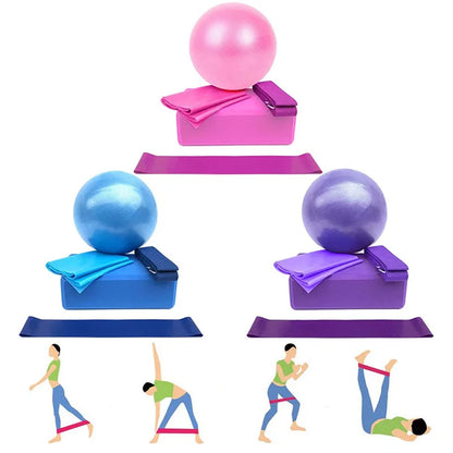5 Piece Yoga Starter Kit – Blocks, Ball, Stretching Strap, Resistance Loop & Pilates Band for Home Fitness