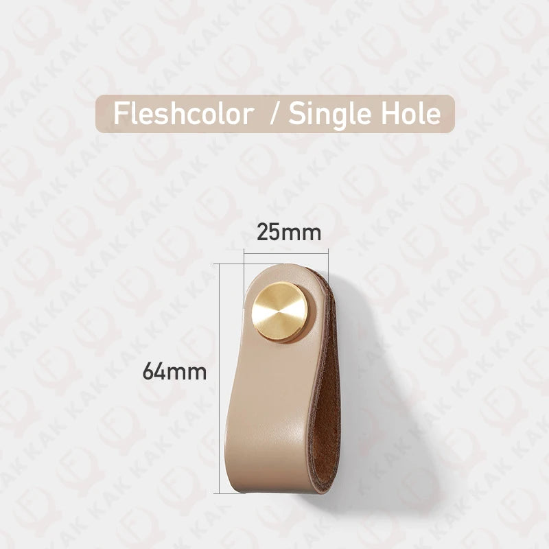 KAK Cowhide Leather Cabinet Handles – Nordic Style Furniture Pulls for Kids Room, Brass & Copper Kitchen Drawer Knobs, Door Hardware