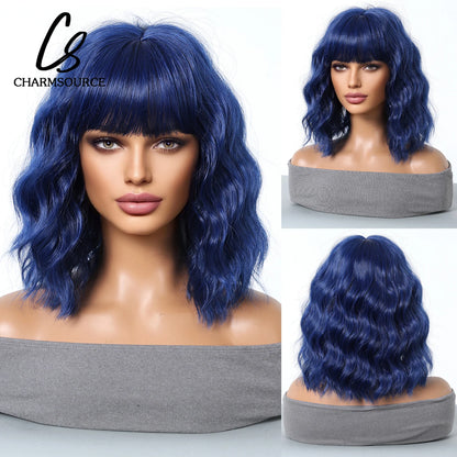 CharmSource Pink BOBO Short Synthetic Wig for Women — Natural Wave, High-Density, Heat-Resistant Hair for Daily & Party