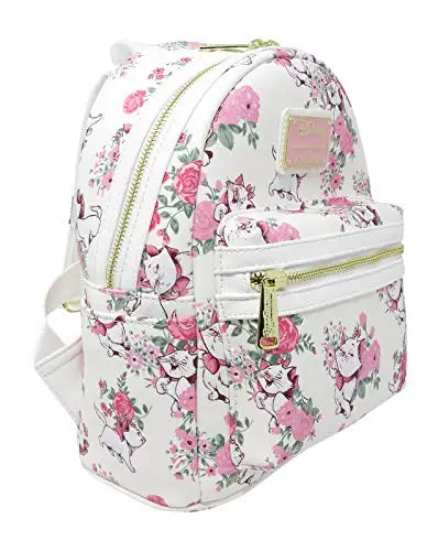 The Aristocats Marie Mini Backpack – Floral Print Schoolbag with Villains Scene, Maleficent & Sleeping Beauty Design for Kids