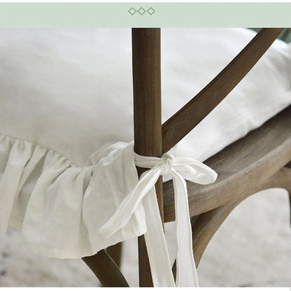 Ruffled Dining Chair Pads - Vintage Seat Cushion Covers with Ties Non-Slip Kitchen Farmhouse Decor