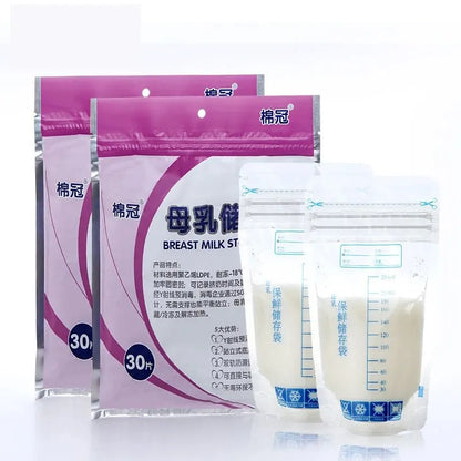 250ml Breastmilk Storage Bags: Self-Standing Baby Food Containers - Leak-Free Milk Freezer Bags, BPA-Free, Pack of 30