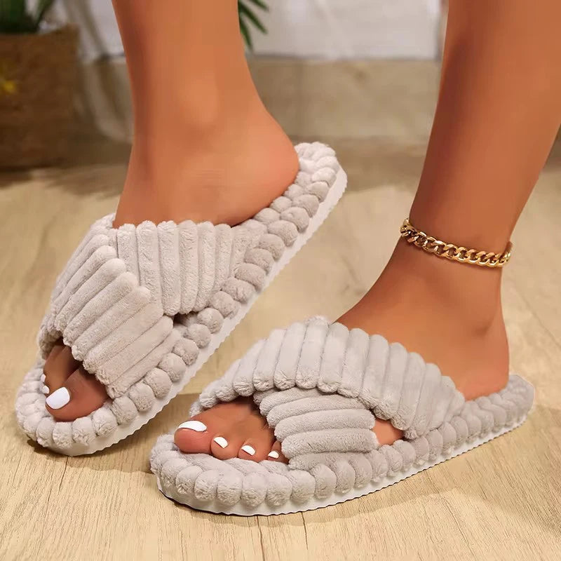 Women’s Corduroy Bow Slippers – Soft Casual Home Shoes, Silent Light EVA Anti-Slip Herringbone Slippers for Autumn & Winter
