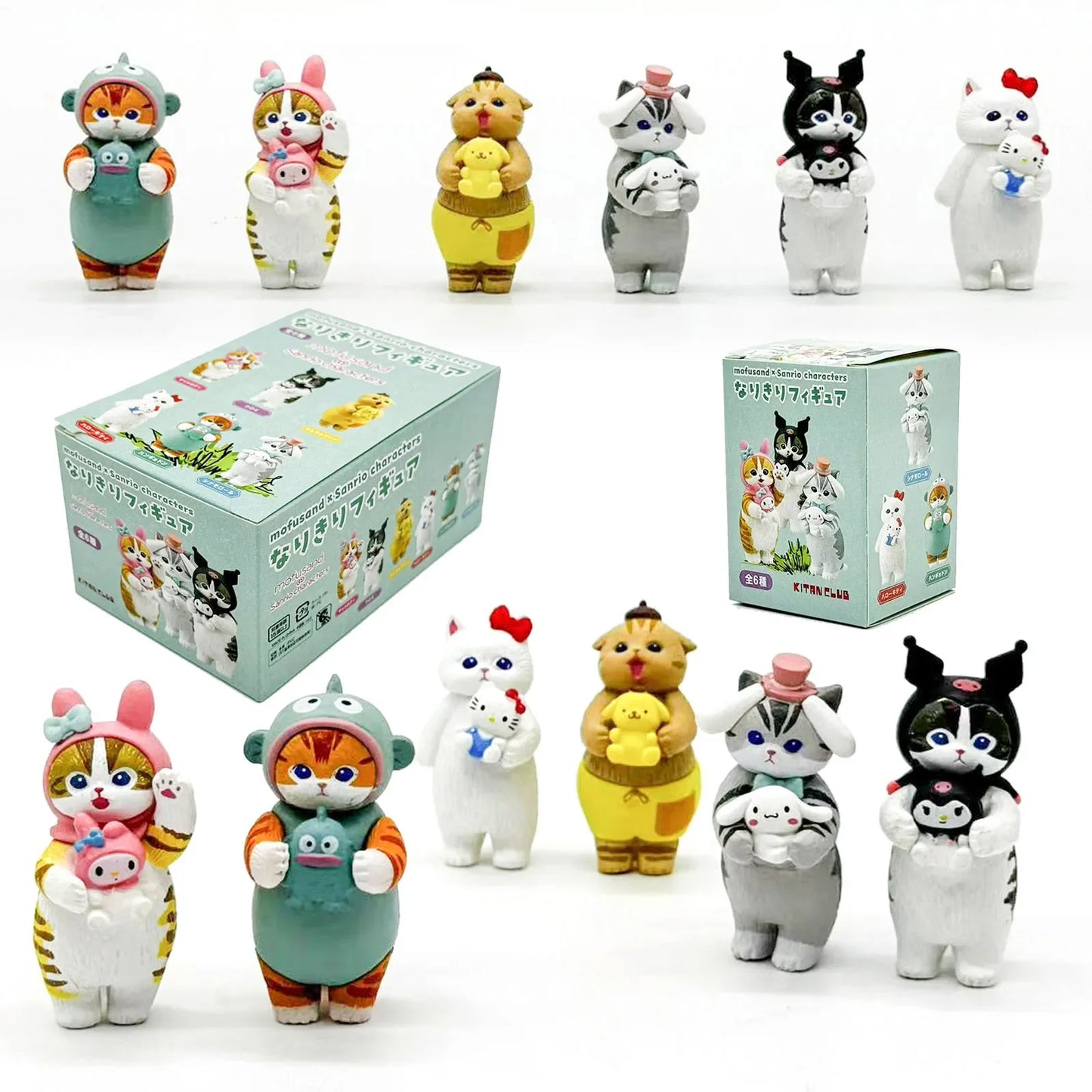 Mofusand Cat Figures in Sanrio Outfits – Blind Box My Melody, Kuromi, Cinnamoroll, Hello Kitty