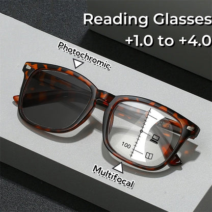 2024 Photochromic Anti-Blue Reading Glasses – Multifocal Presbyopic Eyewear with Intelligent Dual Light for Near & Far Vision