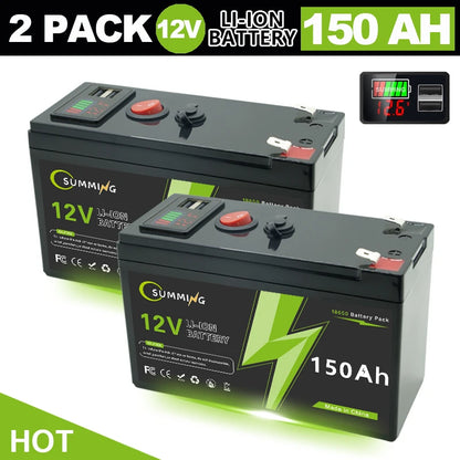 LiFePO4 12V 150Ah Rechargeable Lithium Battery – Built-in BMS, Ideal for Ride-On Toys, Solar Panels, Fish Finders & Power Wheels