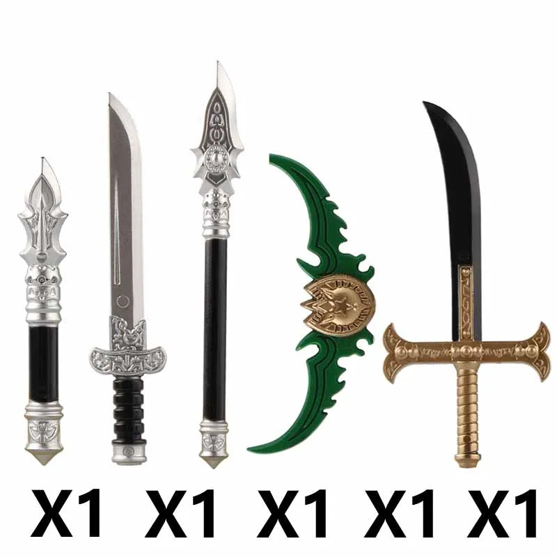 Medieval Figure Weapons Building Blocks Kit – King Sword, Lion Shield, Trident & Double-Edged Axe Battle Toy
