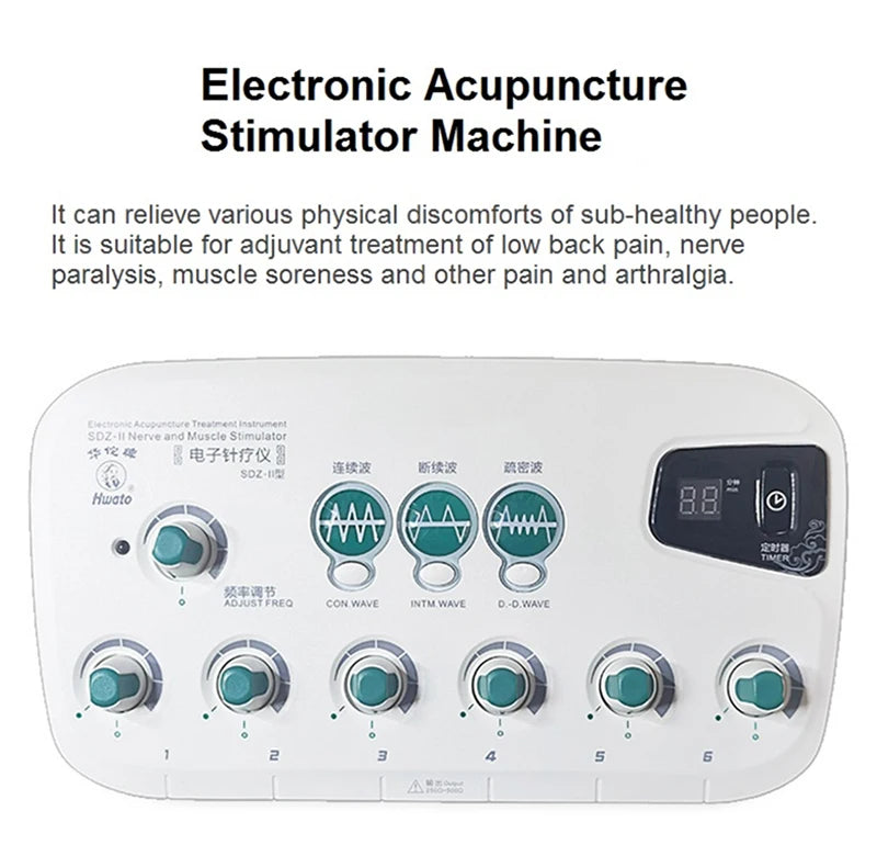 6-Channel Hwato SDZ II Low-Frequency Electro-Acupuncture Stimulator — Electric Needle Therapy for Nerve & Muscle
