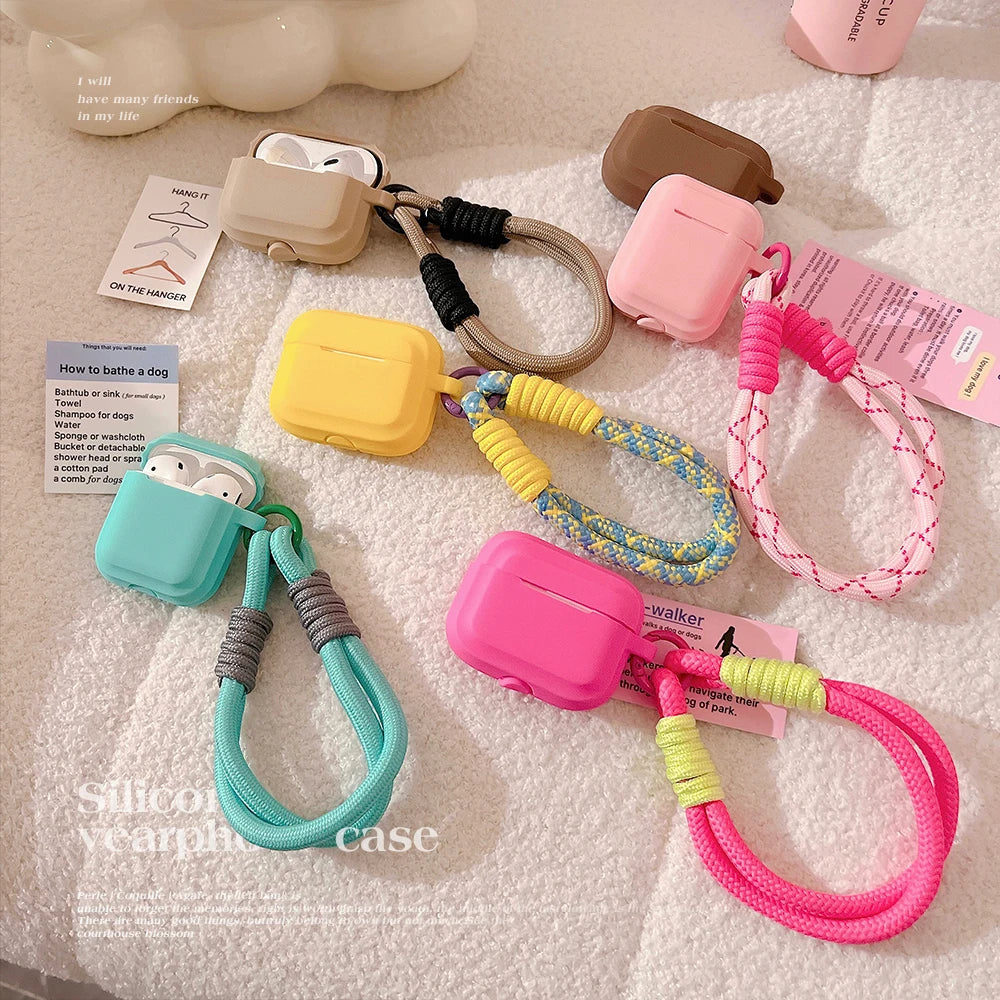 Luxury Soft Silicone Case for Airpods Pro 2 3 1: Wireless Earphone Protective Cover with Anti-Lost Lanyard - Headphone Accessories
