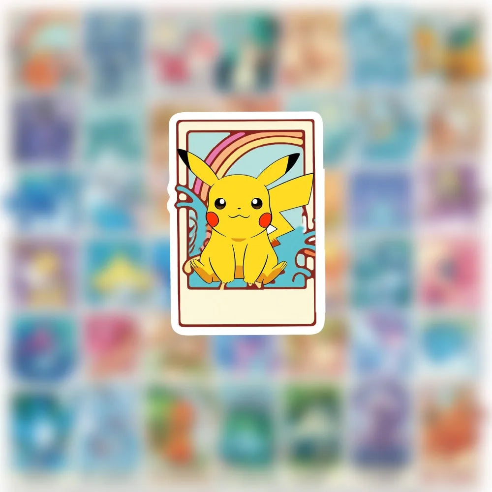50PCS Cute Pokémon Tarot Card Stickers - Funny Cartoon DIY Decals for Phones, Skateboards, Bikes, Notebooks, Cars, and More