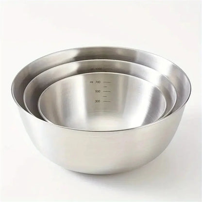 Stainless Steel Mixing Bowl Set (1–3 pcs) with Measurement Scale – Large Capacity Cooking, Baking & Food Storage Bowls for Kitchen Essentials