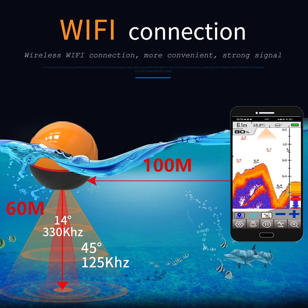 Erchang F68 WIFI Fish Finder – 100M Wireless Echo Sounder for Lake & Sea Fishing, Compatible with iOS & Android