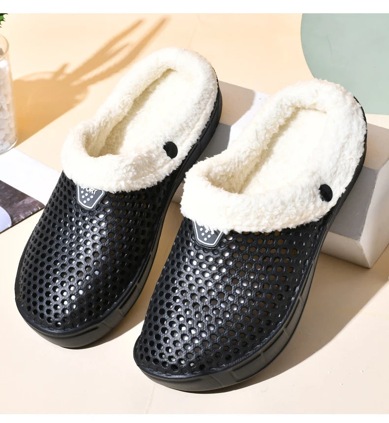 Couple Cotton Slippers – Winter Warm Plush Velvet Thickened Clogs for Men & Women