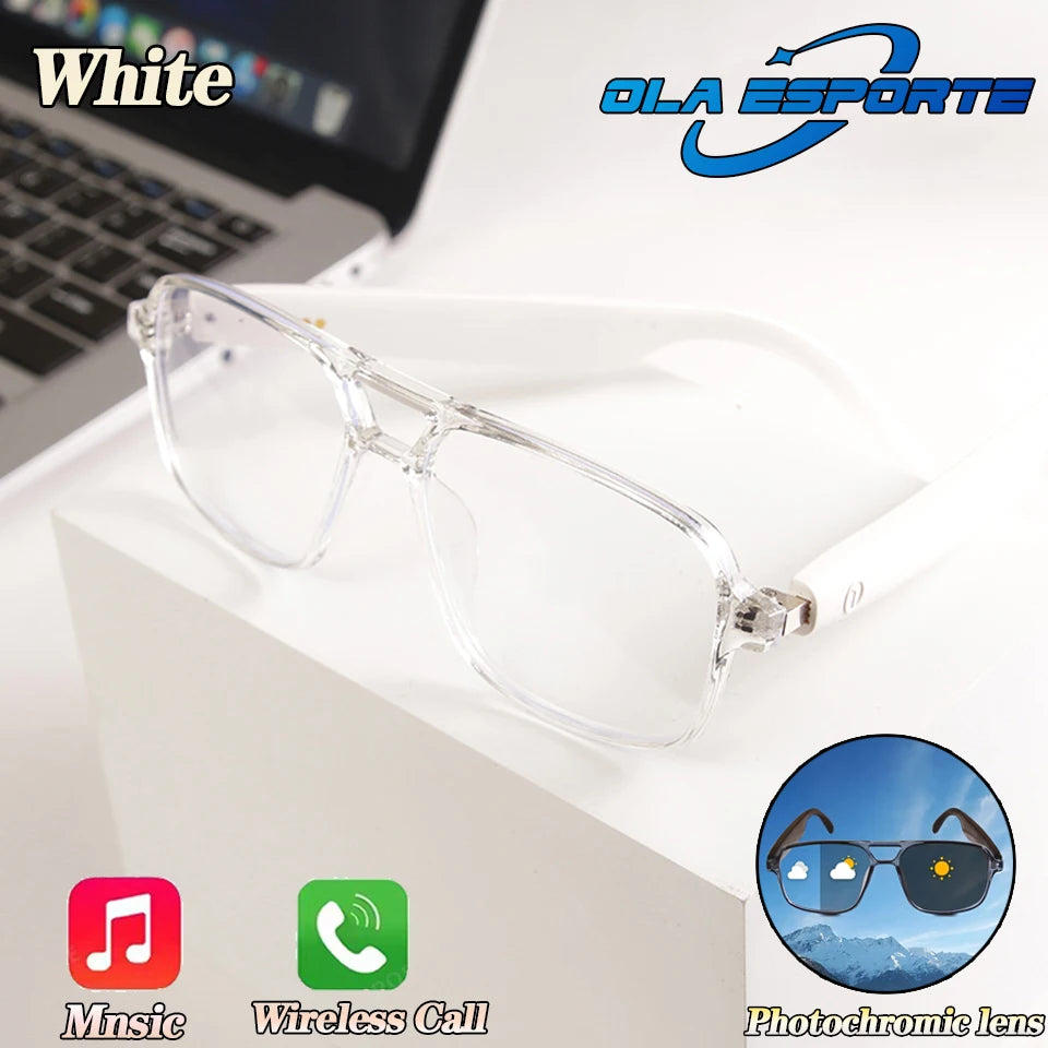 Smart Bluetooth Glasses with AI Voice Navigation – Outdoor Sports Headphones, Photochromic Lens, Waterproof & Anti-UV Sunglasses