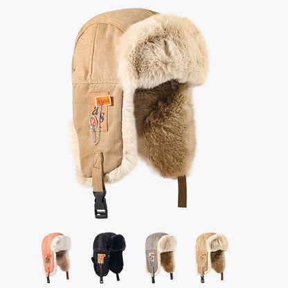 Unisex Bomber Ushanka Hat – Thick Warm Fur Winter Hat with Earflaps for Men & Women, Black & Grey Ski Cap