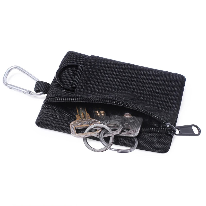Outdoor Small Waist Pouch - Mini Portable Key Wallet and Card Case with Zipper, Tactical Purse, Coin Purse and Carabiner