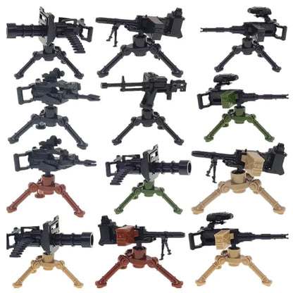 Military Building Blocks Soldier Set - Tactical Weapons Figures with Gatling Gun, Rifle, Mortar & Accessories Toy Kit
